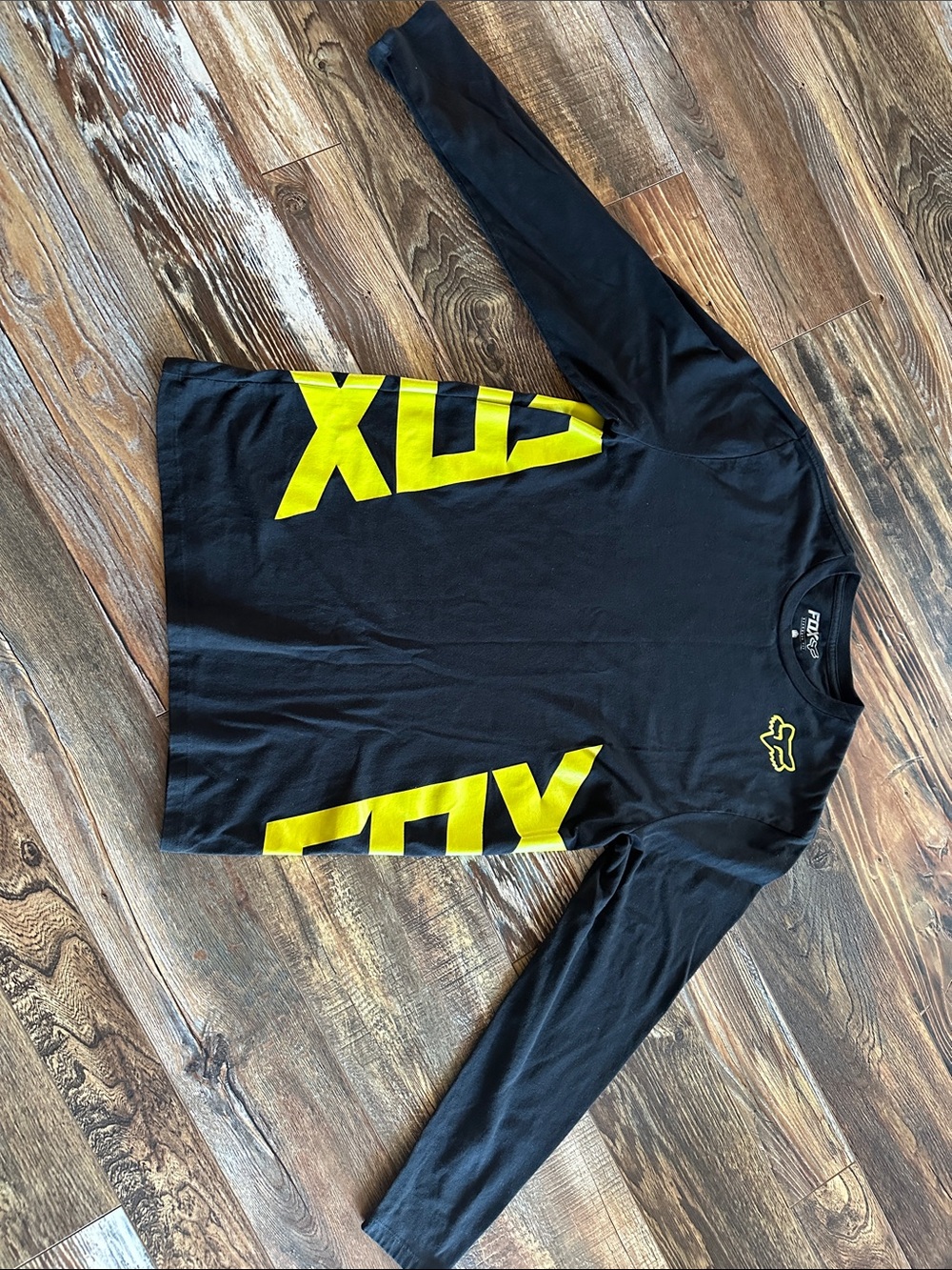 Fox Black Long Sleeve Tee with Yellow Logo Panels